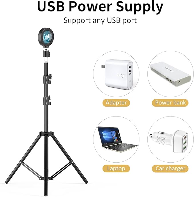 Balkwan Sunset Floor Lamp Projection 140cm Adjustable Stand Led Night Light 360 Degree Rotation Network Light with 3M USB Cable Floor Light for Living Room Bedroom - Bloomnest