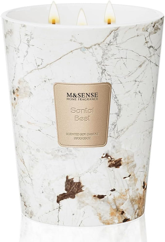 M&SENSE Santal Scented Candles for Home, 3-Wick Highly Scented Jar Candles, Extra Large Candle 35 Oz 150 Hours Long Lasting Burning, Relaxing Aromatherapy Candle for Stress Relief, Meditation - Bloomnest