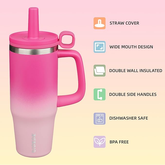 BJPKPK 32oz Stainless Steel Insulated Tumbler with Handle and Straw Travel Coffee Mug Thermal Cups with Lid,Cherry Blossom - Bloomnest