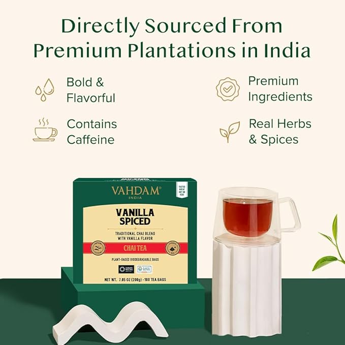 VAHDAM, Vanilla Spiced Chai Tea | 100 Tea Bags | Delicious Blend of Vanilla Masala Chai | Brew Hot, Cold or Iced - Bloomnest