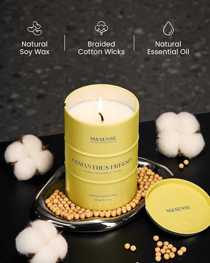 M&SENSE Osmanthus Freesia Scented Candles Large, Natural Soy Candles 21.2oz 120 Hour Slow Burning,Aromatherapy Candle for Stress Relief Meditation Relaxing - Bloomnest