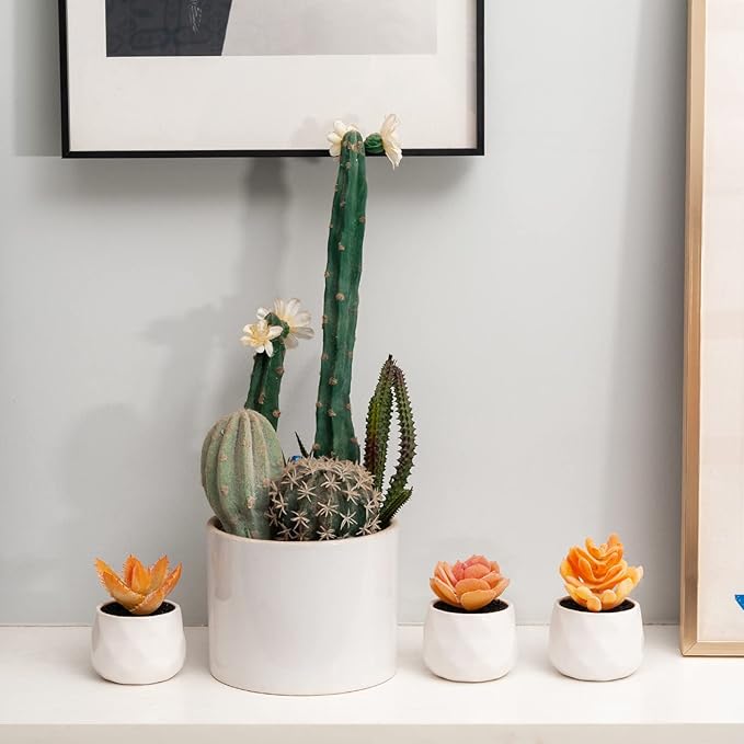 Tiita Artificial Faux Succulents in Pots, Mini Orange Fake Plants for Women Desk, Small Realistic Faux Succulents for Home Office Accessories Window Sill Bathroom Bedroom 4 Set, Orange - Bloomnest