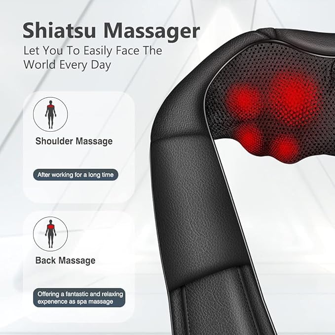Neck Massager with Heat, Shiatsu Massager for Neck, Back, Shoulder, Foot and Leg, Deep Tissue 3D Kneading Massage for Relax Muscles at Home and Offie,Back Massagers for Women and Men