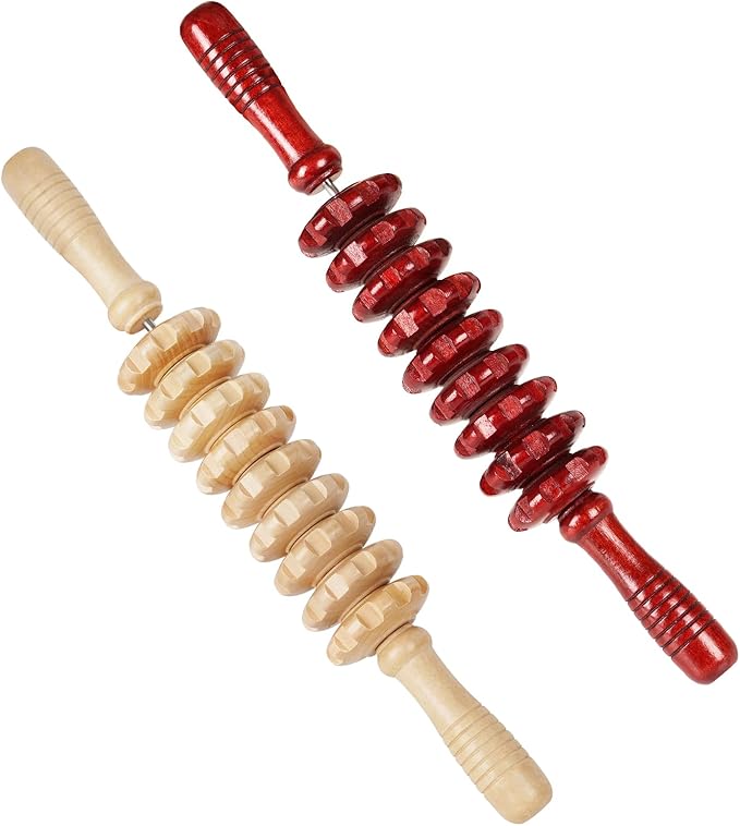Liitrton Manual Wooden Fascia Massage Roller Trigger Points for Release Cellulite Sore Muscle Blasting (White+Red) - Bloomnest