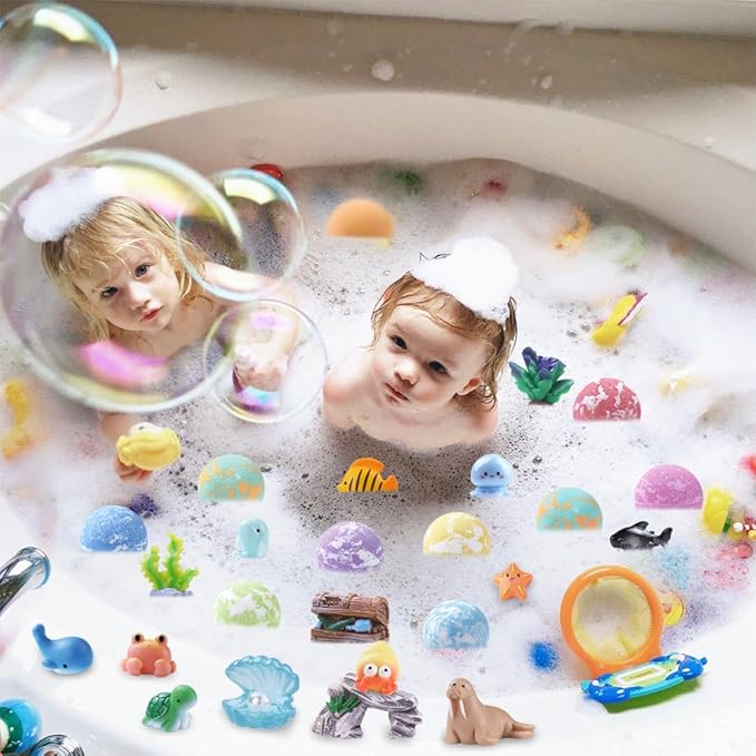 12Pack Ocean Animals Bath Bombs for Kids with Toys Surprised Inside, Organic Natural Bubble Bath Fizzy More Decorations for DIY Fish Tank Birthday Ideal Set for Girls Boys Toddlers - Bloomnest
