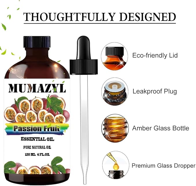 Passion Fruit Essential Oil, Passion Fruit Oil 4 Fl Oz 120ML for Diffuser Humidifier Yoga Cleaning DIY Candle Soap Making Essential Oils - Bloomnest