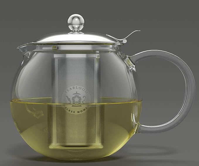 Teabloom All-in-One Glass Teapot and Tea Kettle – Heatproof Borosilicate Glass Tea Maker with Removable Stainless Steel Loose Tea Infuser – Classica Stovetop Tea Pot (40 oz / 1200 ml)