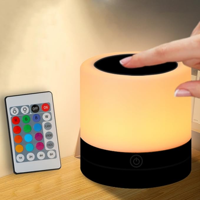 Nursery Night Light for Kids, USB Rechargeable Small Desk Lamp,13 RGB Colors & 4 Brightness & 1 Remote, Touch Bedside Cordless Table Lamp, Portable Night Lamp for Bedroom Living Room Home (Black) - Bloomnest