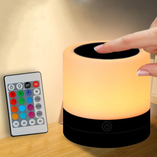 Nursery Night Light for Kids, USB Rechargeable Small Desk Lamp,13 RGB Colors & 4 Brightness & 1 Remote, Touch Bedside Cordless Table Lamp, Portable Night Lamp for Bedroom Living Room Home (Black) - Bloomnest