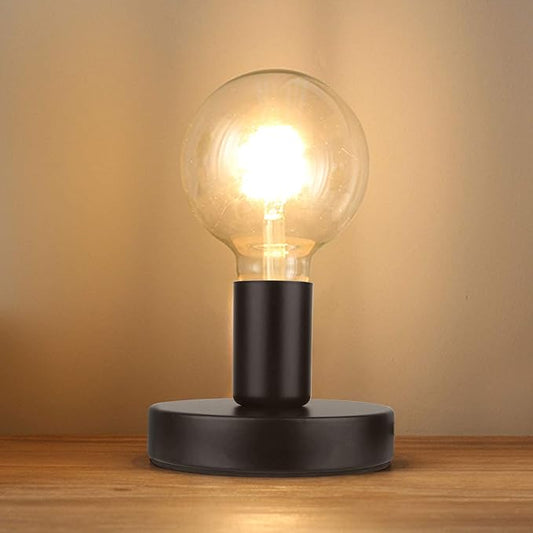 Helunsi Industrial Table Lamp Base, E26 E27 Lamp Base Without Shade, Mini Short Desk Lamp Exposed Bulb Base, Simple Metal Edison Light Bulb Stand, with 5.8ft Cord Switch Plug Bulb Base Holder (Black) - Bloomnest