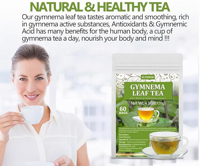 Premium 60 Gymnema Leaf Tea Bags, Made with 100% Natural Gymnema Leaves, for Diabetics, No Additives & Caffeine Free & Sugar Free. - Bloomnest