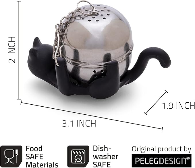 PELEG DESIGN Animal Tea Strainer, Cat, Stainless Steel, Catty, Tea Strainer, Tea Infuser, Black