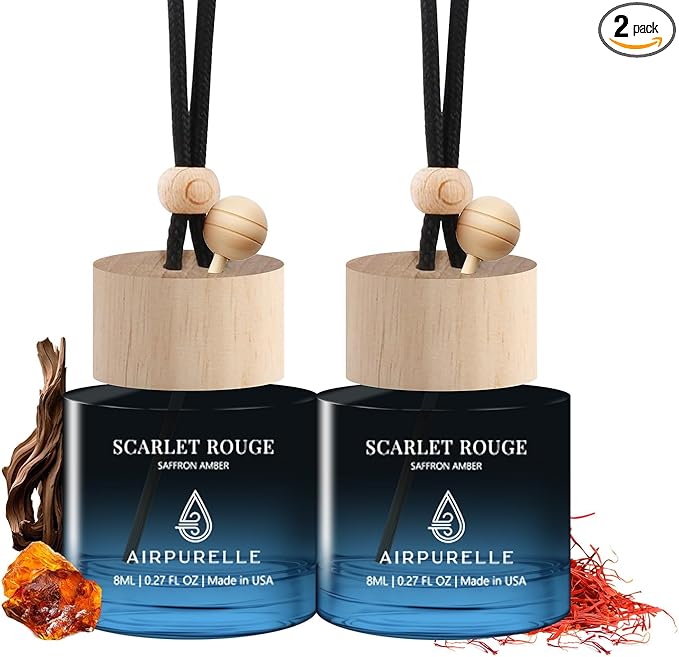 Car Air Freshener Hanging 2 Pack Car Air Fresheners Diffuser - Saffron Amber Fragrance Oil Air Diffuser for Car, 45+ days Long Lasting Fragrance, Two 0.27 FL OZ/8ML Made in USA Car Air Fresheners - Bloomnest