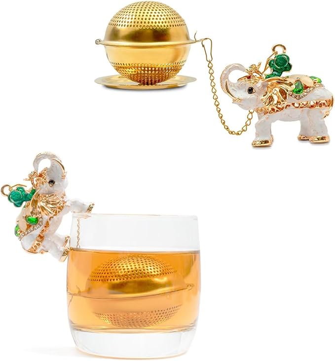 Stainless Steel Metal Tea Ball, 1.37-inch Tea Strainer, Crystal Diamond Elephant Tea Infuser for Loose Leaf Tea Festival Gifting and Personal Use, Gift Box Packaging（White）