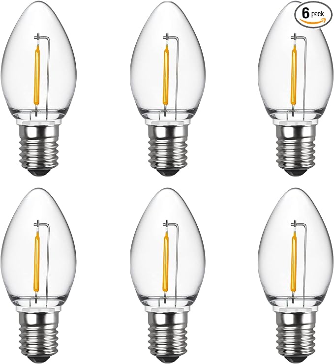 Meconard C7 LED Night Light Bulbs, Shatterproof LED Replacement Bulbs for Window Candles & Chandeliers, E12 Candelabra Base, 0.6 Watt Equivalent to 7Watt Incandescent Bulb, Warm White,6 Pack - Bloomnest