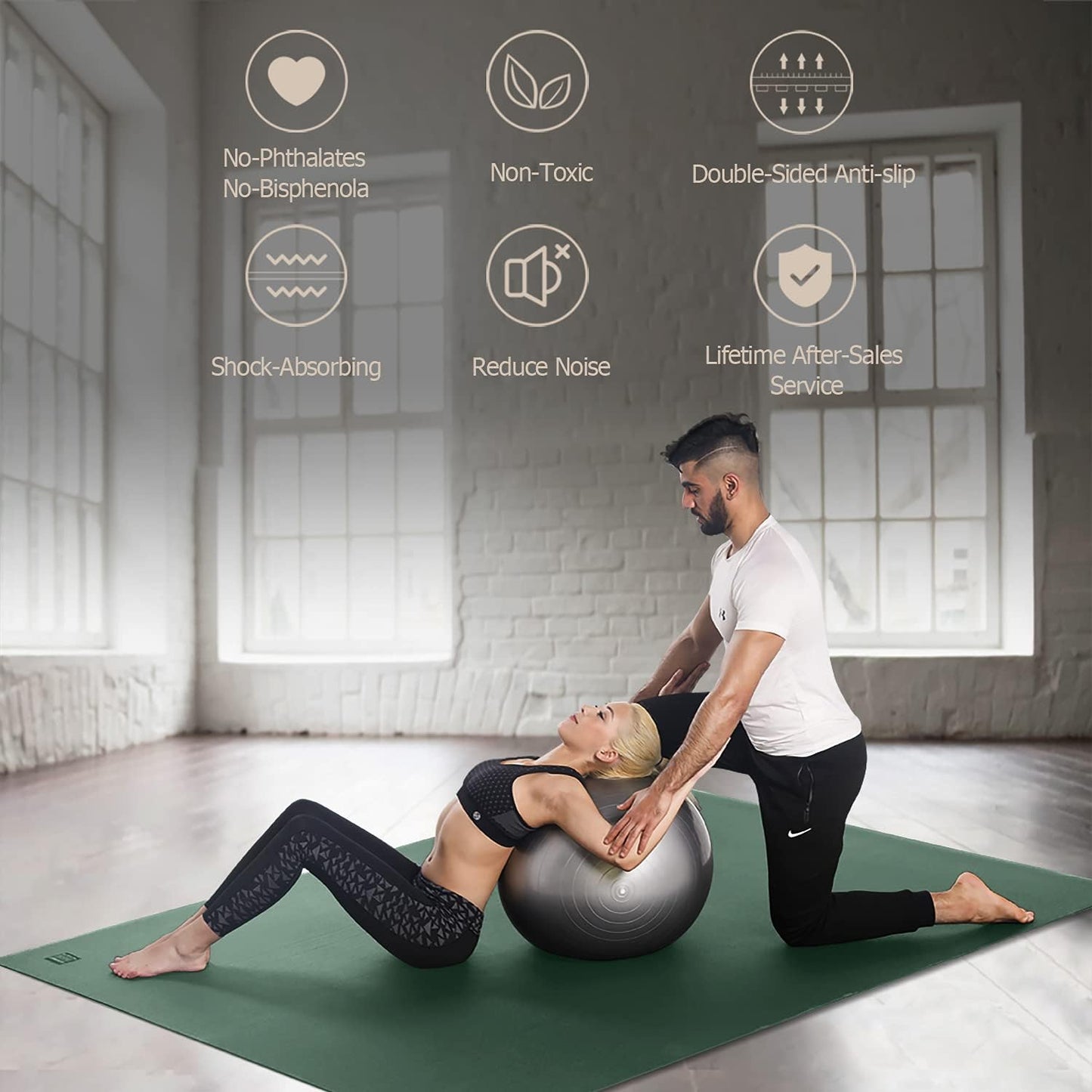 GXMMAT Large Yoga Mat 12'x6'/10'x6'/6'x8'(7mm), Extra Thick Workout Mats for Home Gym Flooring, Ultra Comfortable Non-Slip Quick Resilient Barefoot Wide Exercise Mat for Pilates, Stretching,Meditation