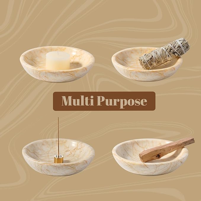 Koville Natural Marble Incense Holder, Incense Holder for Sticks with 9 Holes, Handmade Incense Burner Ash Catcher for Meditation Yoga SPA, Balsam Fir/Palo Santo/Sage/Cone (Gold) - Bloomnest