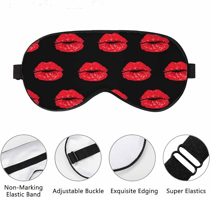Lips Sleep Eye Mask Kiss Romantic Red Lipstick Love Men Women Sleep Mask with Adjustable Strap Eye Cover Eye Shade for Travel, Nap,Meditation - Bloomnest