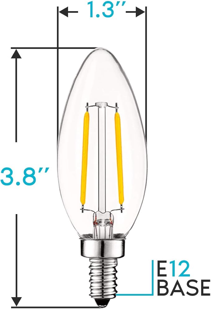 LUXRITE 4W Vintage Candelabra LED Bulbs Dimmable, 400 Lumens, 3000K Soft White, LED Chandelier Light Bulbs 40W Equivalent, Clear Glass, Filament Candle Bulb, UL Listed, E12 Base (16 Pack) - Bloomnest