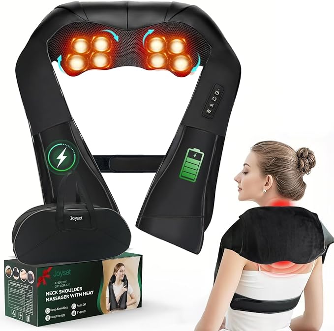 Joyset Cordless Neck Massager Shiatsu Neck and Back Massager with Heating Free Easy to Wash Cloth Cover for Shoulder Massage - Bloomnest