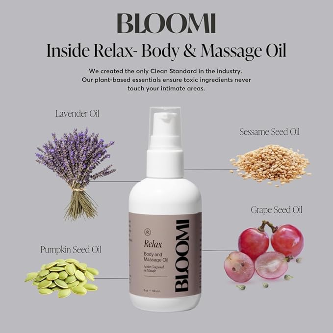 Bloomi Relax Body & Massage Oil, 3oz - Calming Lavender Oil for Relaxation, Stress Relief, Skin Hydration & Moisturizing Therapy, Ideal for Self Care (1) - Bloomnest