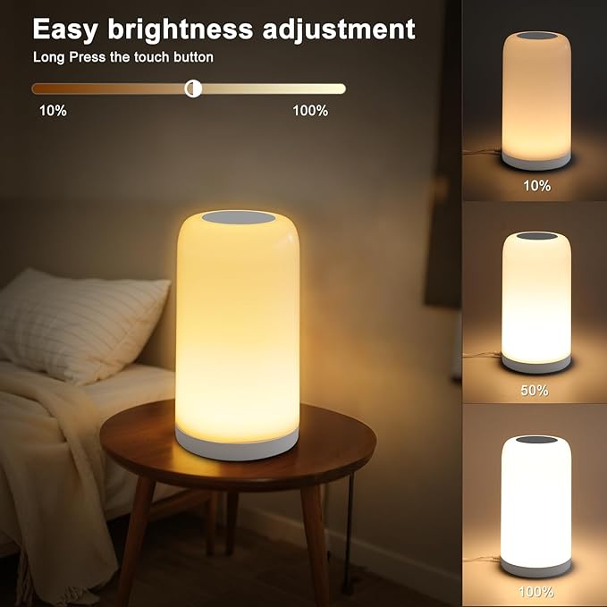 Dimmable Touch Night Light - 7 Brightness & 13 RGB Colors, Portable Bedside Lamp, Touch & App Control, Smart LED Lamp for Nursery, Reading, Decor - Bloomnest