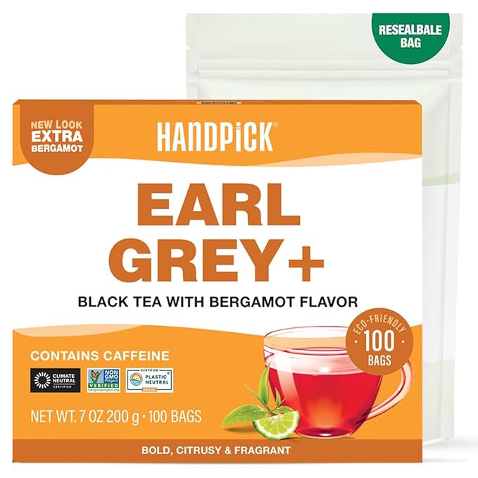HANDPICK, Earl Grey Black Tea Bags (100 Count) Bergamot Oil | Caffeinated, Earl Grey Tea Bags | Flavoured With Citrus and Bergamot Brew Hot/Iced Tea with or without milk - Bloomnest