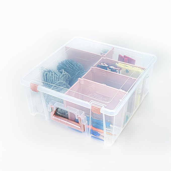 ArtBin 6990RK-AMZ Super Satchel Double Deep Compartment Box - Art Storage with 8 Removable Compartments, Smart Closure for Craft Supplies (Rose Gold - Pack of 3) - Bloomnest
