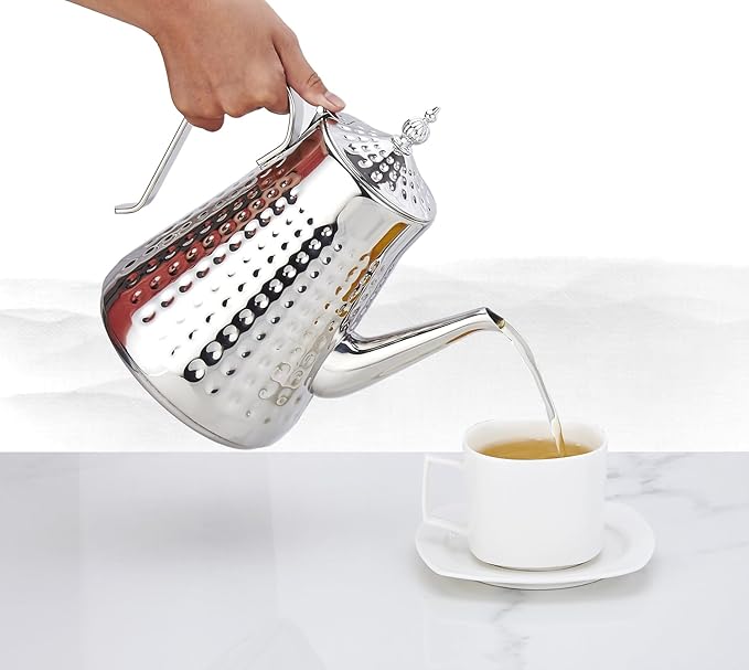 SANQIAHOME 1.8L(60oz) Stainless Steel Hammer Patterned Teapot With Removeable Infuser,Loose leaf cover,Silver - Bloomnest
