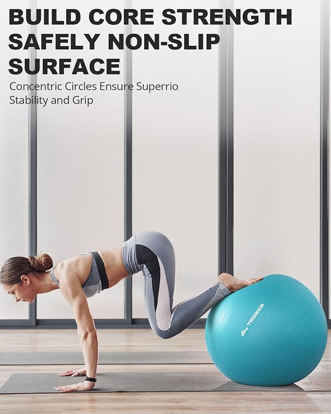 Trideer Exercise Ball for Yoga, Pilates & Fitness – Stability Ball Equipment for Home Gym & Office Chair, Core & Balance Training Accessories, Physical Therapy Equipment, Quick Pump Included, 5 Sizes - Bloomnest