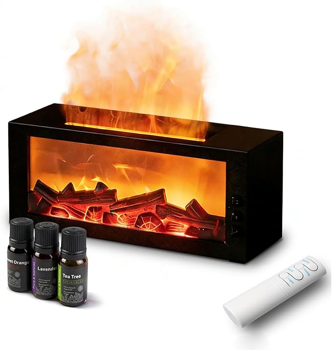 Fireplace Diffusers,Flame Essential Oil Diffuser with Remote Control,300ml Small Humidifier for Home Room Decor Gift for Women (Black) - Bloomnest