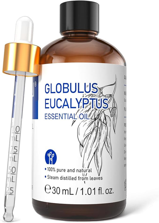 HIQILI Eucalyptus Essential Oil 1 Fl Oz, 100% Pure Natural Therapeutic Grade, Premium Grade Glass Dropper for Diffuser, Humidifier, Air Freshening, Cleaning, Home, Skin - Bloomnest