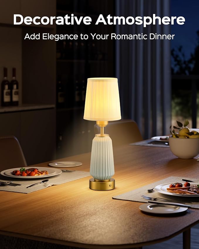 JACKYLED 2 Pack New Upgraded Rechargeable Table Lamps,5400mAh Battery Operated Cordless Table Lamp,Portable Indoor/Outdoor Desk Lamp,Modern Ceramic Lamp for Dinning Room,Bedroom,Patio - Bloomnest