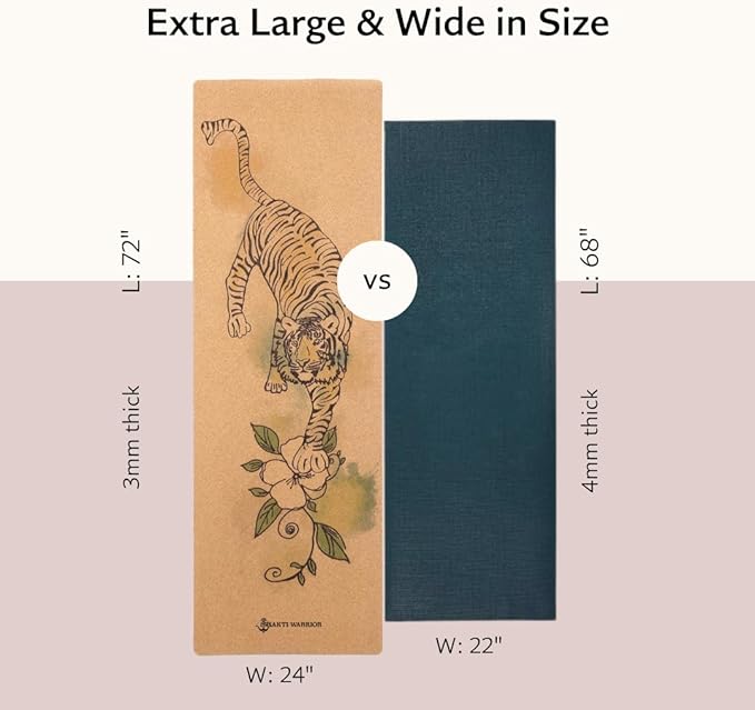 Shakti Warrior Cork Yoga Mat - Artist Designed, Premium Printed Eco-Friendly Non-Slip mat, Great for Regular & Hot Yoga, Pilates, Workouts 72 inch x 24 inch x 3mm Thick - Bloomnest