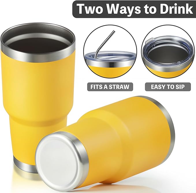 MEWAY 30oz Insulated Tumbler With Lids and Straws,Stainless Steel Double Vacuum Coffee Tumbler Cup, Brush, Durable Powder Coated Coffee Cup for Cold & Hot Drinks, Office, Travel(Yellow,8 PACK) - Bloomnest