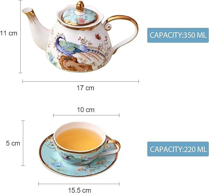 ACMLIFE Tea Set For One - Bone China Teapot & Cup, Vintage Floral Design, 12 Oz, Blue & White, Gifts For Women (Light blue) - Bloomnest