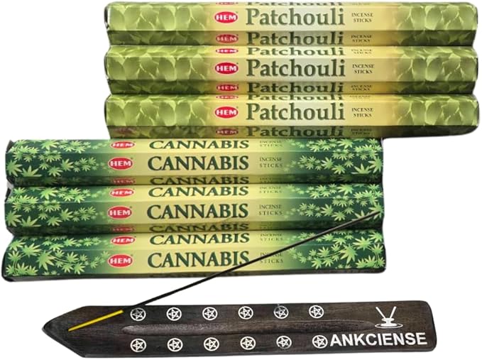 Sandalwood & Vanilla Incense from Hem Bundled with ANKCIENSE Incense Holder Bundle, Variety Pack of 120 Sticks (Patchouli & Cannabis) ANKCIENSE