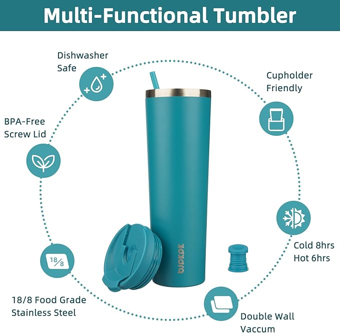 BJPKPK 34oz Tumbler With lid And Straw Stainless Steel Travel Coffee Mug Insulated Tumblers Cups,Laguna - Bloomnest