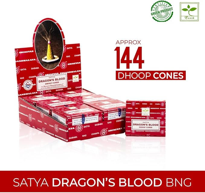 Satya Sai Baba Dragons Blood Original Earth Marked Natural Masala Incense 144 Dhoop Cones in Pack of 12 Boxes | Best for Prayer, Meditation and Relaxation AROVATIKA
