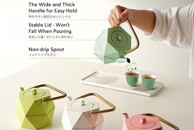 Toptier Cast Iron Teapot, Stovetop Safe Japanese Cast Iron Tea Kettle, Diamond Design Tea Pot with Removable Infuser for Loose Tea, 30 Ounce (900 ml), Light Green - Bloomnest