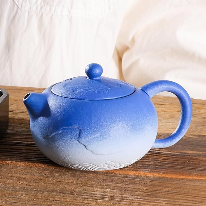 LURRIER Gongfu tea sets, Portable Ceramic TeaSet, Asian Tea sets for adult, Tea Gift sets, Grey leather case, Portable Travel Bag,Home,Gifting,Outdoor and Office(XBlue and White) - Bloomnest