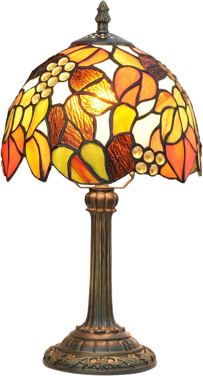 Tiffany Stained Glass Table Lamp, 8-Inch Retro Brown Maple Leaf Design Lovely Bedside Lamp, Suitable for Bedroom, Restaurant, Cafe and Other Furniture Decoration - Bloomnest