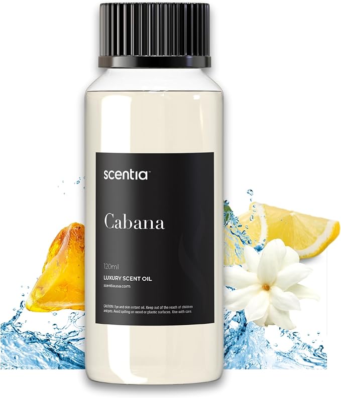 Scentia Hotel Diffuser Oil Inspired by 5-Star Hotel Scent - 120 mL 4.06 fl oz - Essential Oil Blend Botanical Jasmine, Bergamot & Fresh Marine Notes for Aromatherapy Diffusers - Cabana - Bloomnest