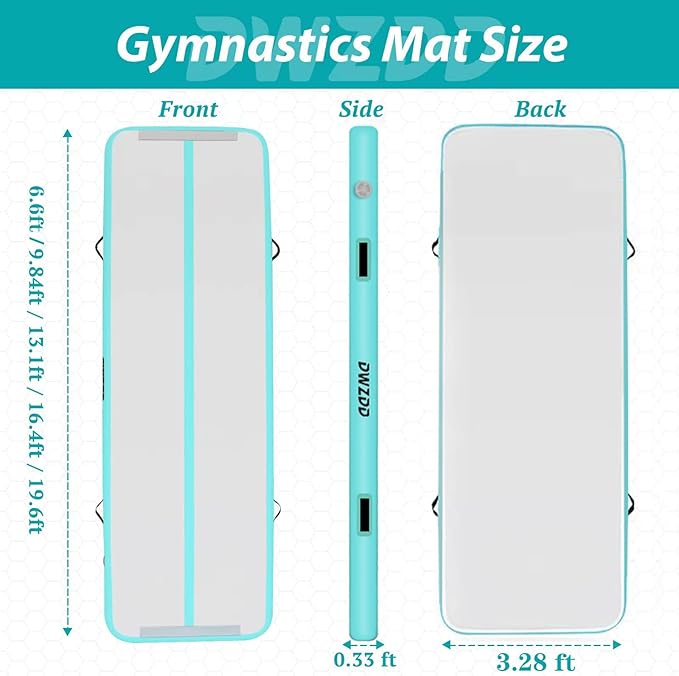 Dwzdd Gymnastics Air Mat 10ft/13ft/16ft/20ft Tumbling Mat Inflatable Gymnastics Tumble Track for Home/Gym/Training/Cheerleading/Water with Electric Pump - Bloomnest