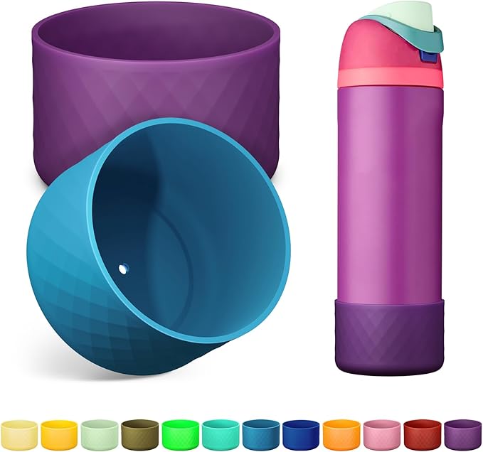 2PCS Silicone Water Bottle Boot for Owala 24oz 32oz 40oz, Anti-Slip Protective Sleeve Bottom Bumper Protector for FreeSip, Twist, and Flip Stainless Steel Water Bottles Alwenid