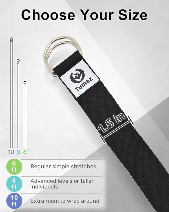 Tumaz Yoga Strap/Stretch Bands [15+ Colors, 6/8/10 Feet Options] with Extra Safe Adjustable D-Ring Buckle, Durable and Comfy Delicate Texture - Best for Daily Stretching, Physical Therapy, Fitness - Bloomnest