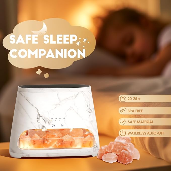 SALKING Colorful Flame Fire Diffuser Humidifier, Himalayan Salt Lamp, 7 Colors Changing Oil Diffuser, Ultra-Quiet Essential Oils Aromatherapy Diffusers for Large Room, Bedroom,150ml (Marble)