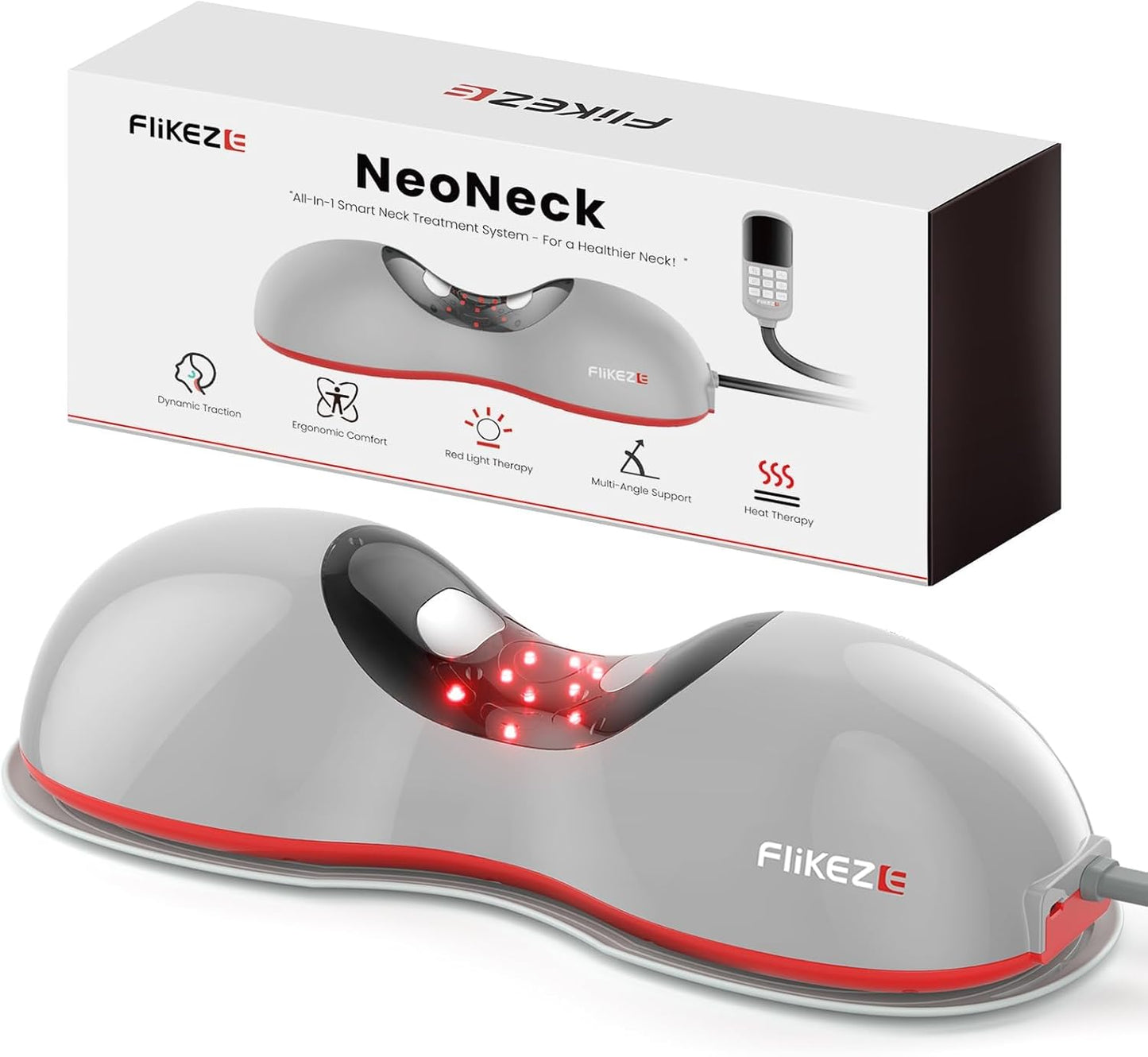 Heated Neck Stretcher with Red Light Therapy, Wireless Cervical Traction Device for TMJ Pain Relief and Shoulder Relaxer, Neck Traction Massager Pillow for Home/Office Used