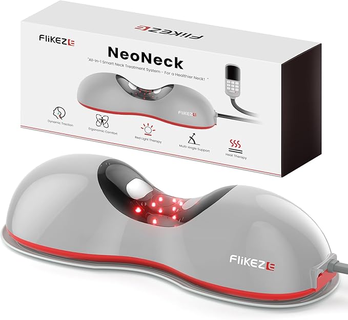 Heated Neck Stretcher with Red Light Therapy, Wireless Cervical Traction Device for TMJ Pain Relief and Shoulder Relaxer, Neck Traction Massager Pillow for Home/Office Used - Bloomnest