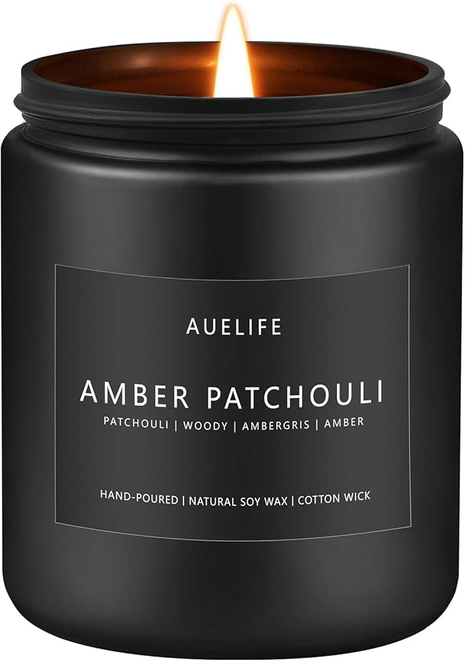 Amber & Patchouli Candle | Candles for Men - Scented Candles for Home, Gifts for Men - Soy Candle for Home Scented, Aromatherapy Manly Gift - 7oz Black Jar - Bloomnest